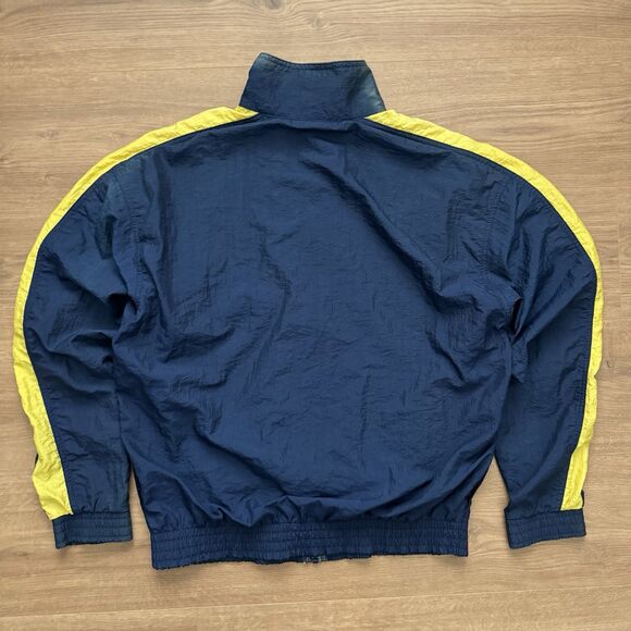 VTG 90s Speedo Windbreaker Jacket Navy Blue Yellow Full Zip Men’s Small Retro - Picture 2 of 8